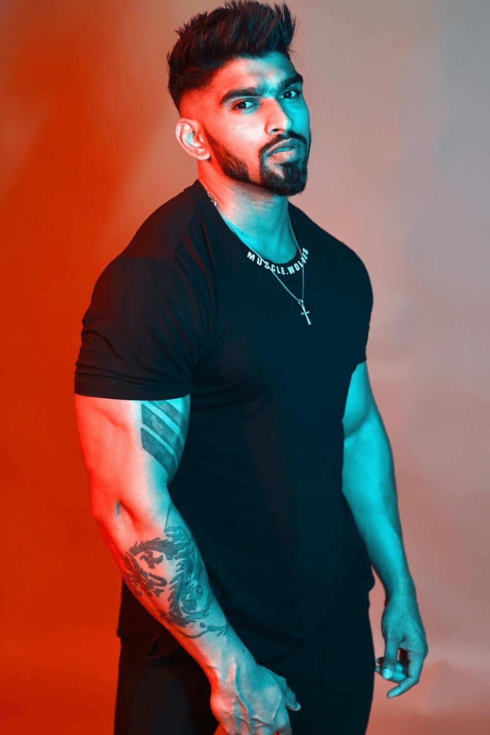 Muscle Wolves Ribbed Collar Tee - Image 4