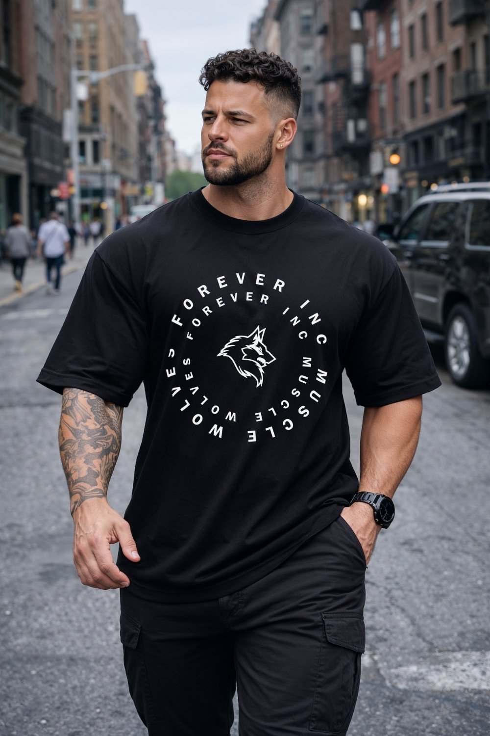 Alternative view of Muscle Wolves N1 Oversized Tee